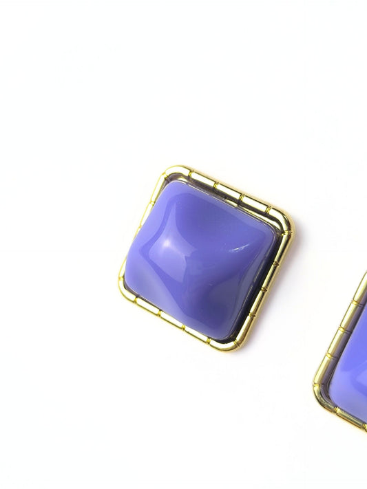 Deadstock Geometric Earrings – Purple & Gold Square Studs