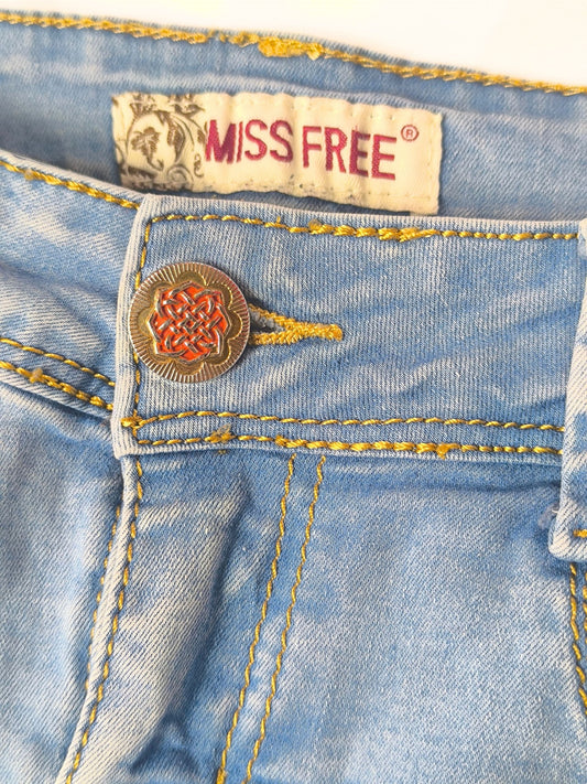 Y2K “Miss Free” Embellished Denim Mini Skirt