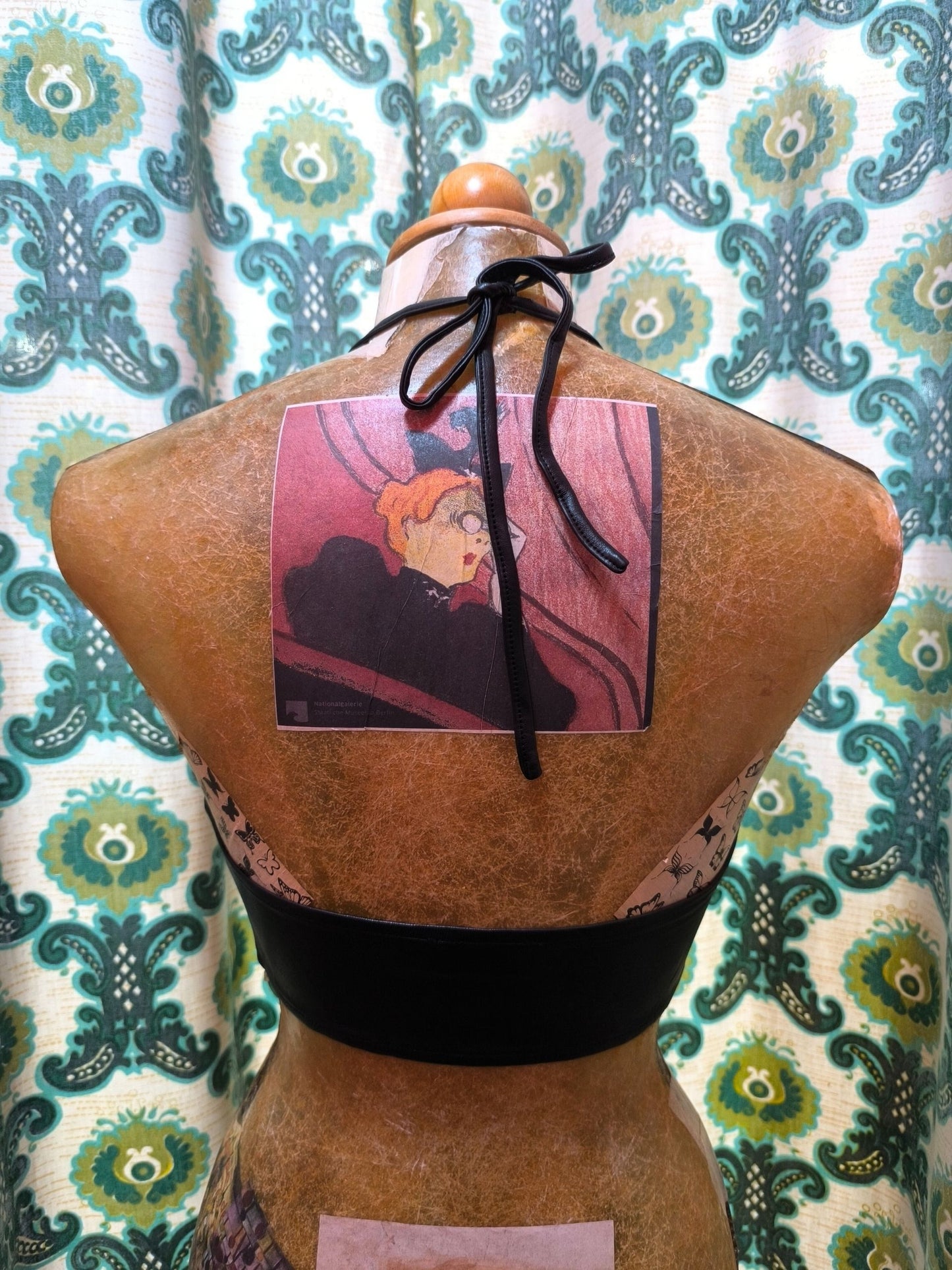 Y2K Tiger Mist Faux Leather Halter Corset Top – Black