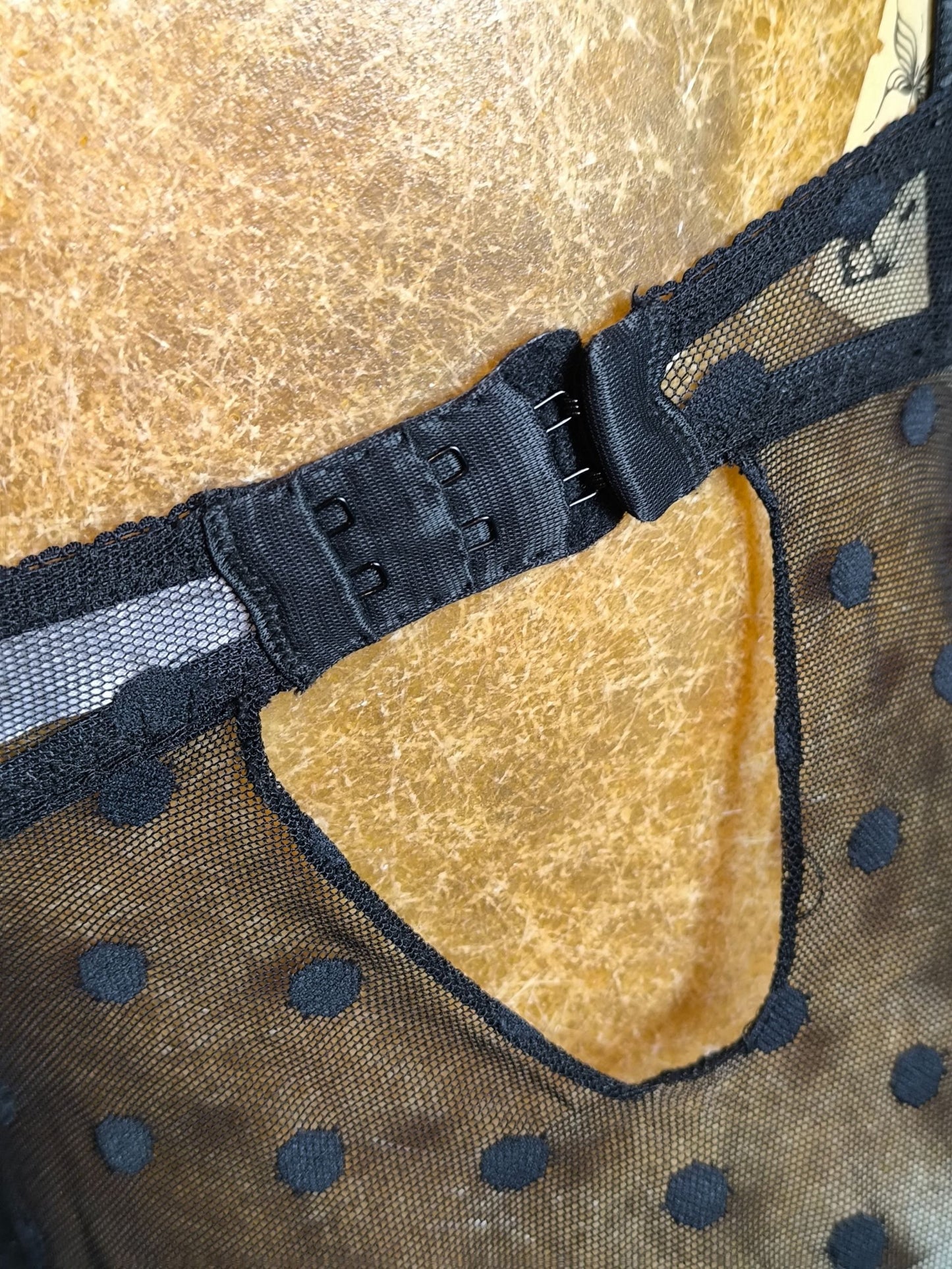 Y2K Bras N Things Sheer Polka Dot Babydoll Lingerie with Lace Detail