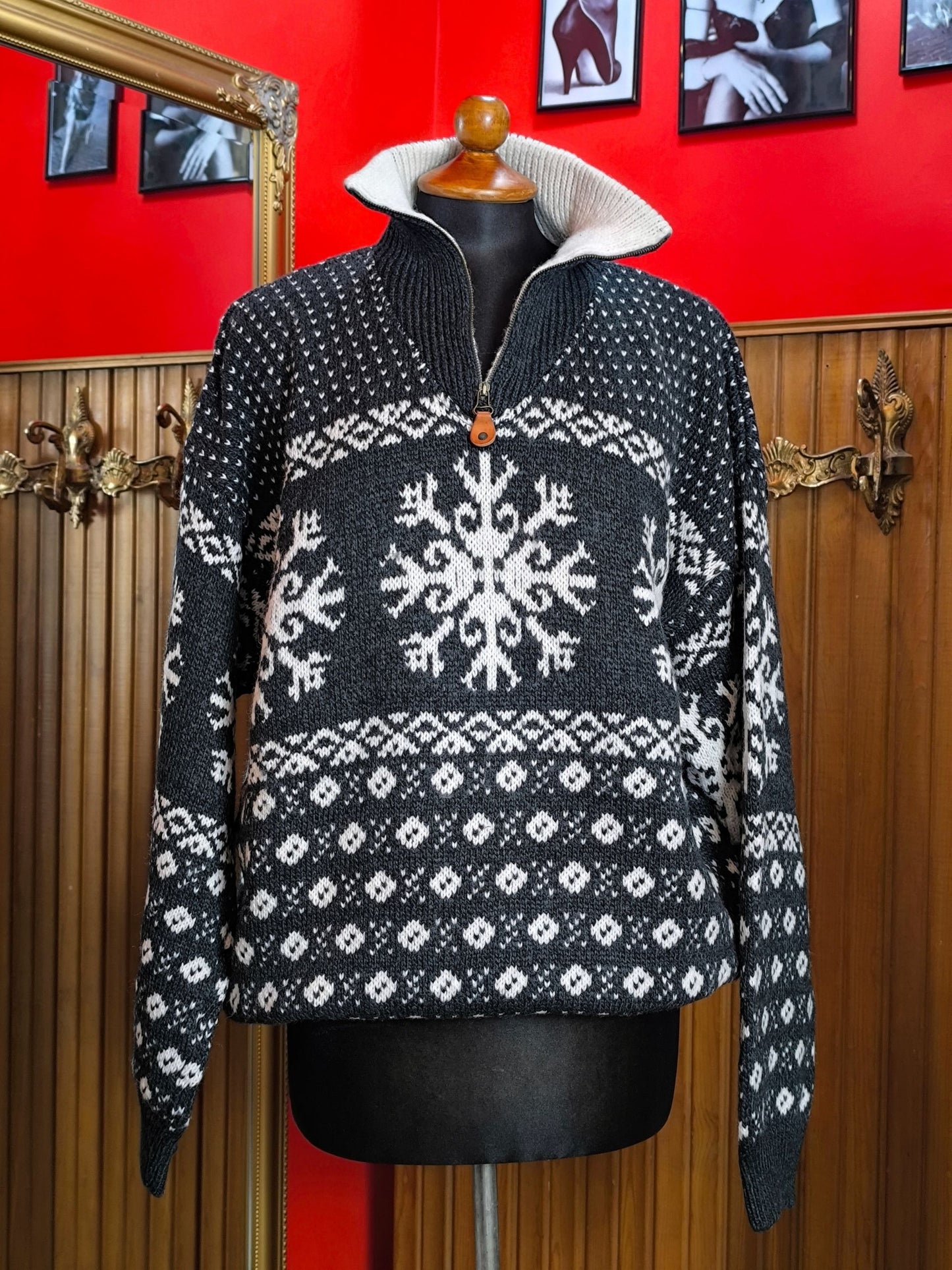 Vintage BERTO LUCCI Creazione Nordic Half-Zip Wool Sweater