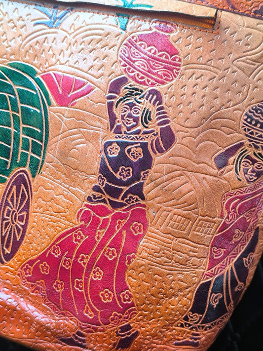 Vintage Handcrafted Embossed Leather Tote Bag