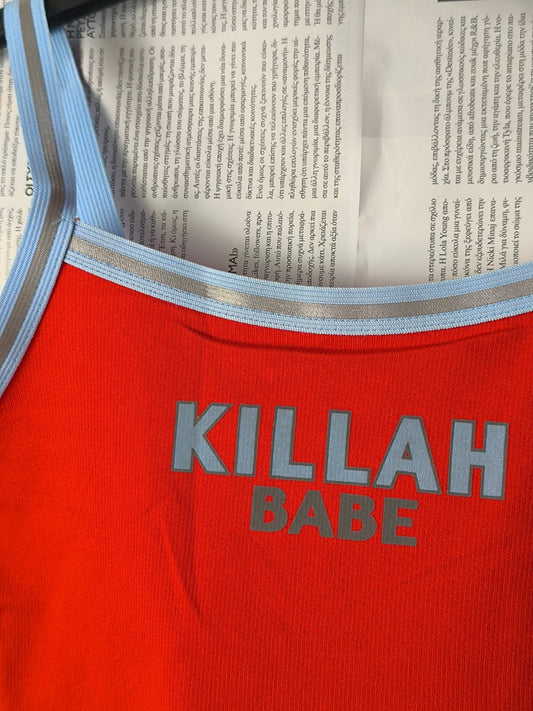 Deadstock Y2K Killah Babe Reflective Stripe Crop Tank Top - Red