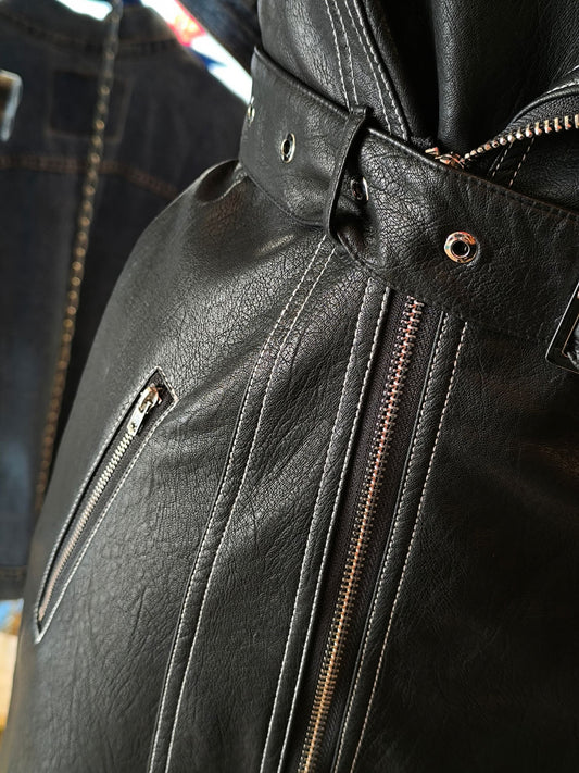 Nasty Gal Collection – Faux Leather Biker Mini Dress