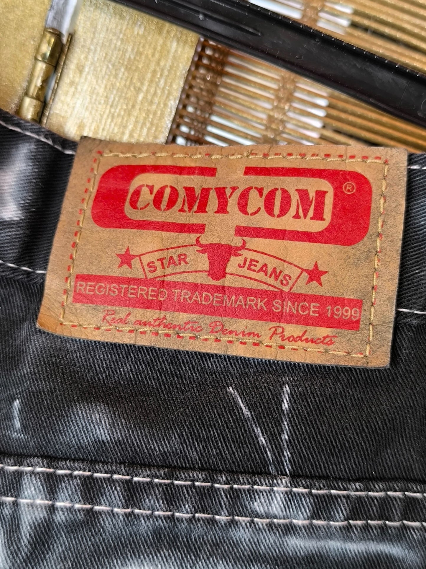 Y2K Comycom Tie-Dye Flare Jeans – Star Black & White