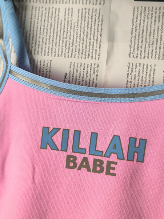 Deadstock Y2K Killah Babe Reflective Stripe Crop Tank Top - Pink