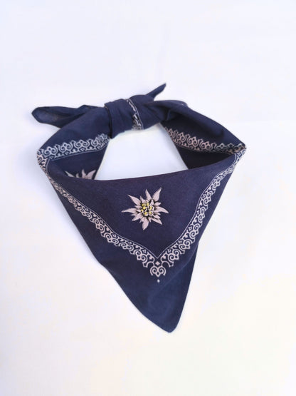 Vintage Blue Edelweiss Bandana – 100% Cotton