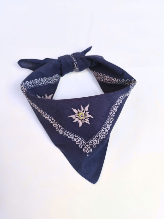 Vintage Blue Edelweiss Bandana – 100% Cotton