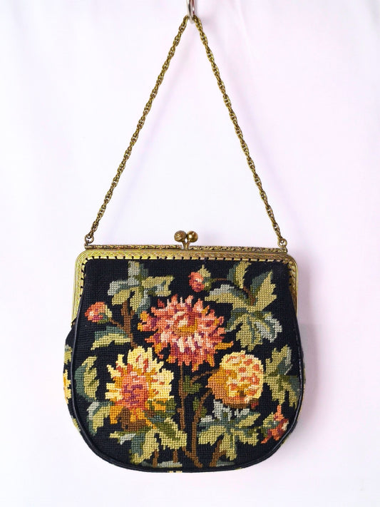 Mid-Century Embroidered Evening Bag – Ornate Frame & Floral Charm