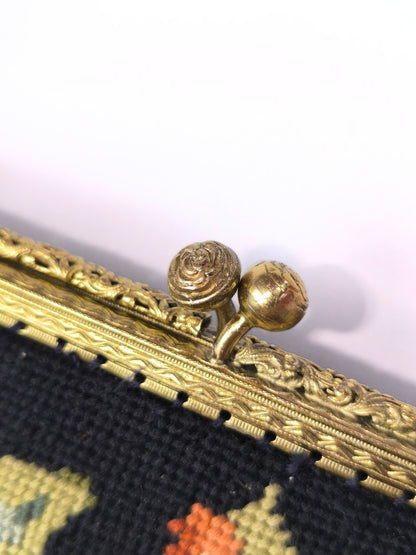 Mid-Century Embroidered Evening Bag – Ornate Frame & Floral Charm