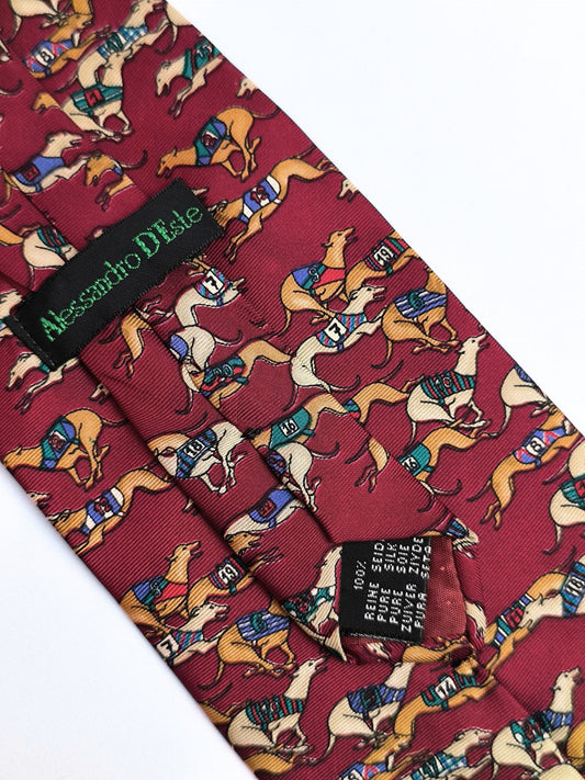 Vintage Silk Tie by Alessandro D'Este - Racing Greyhounds