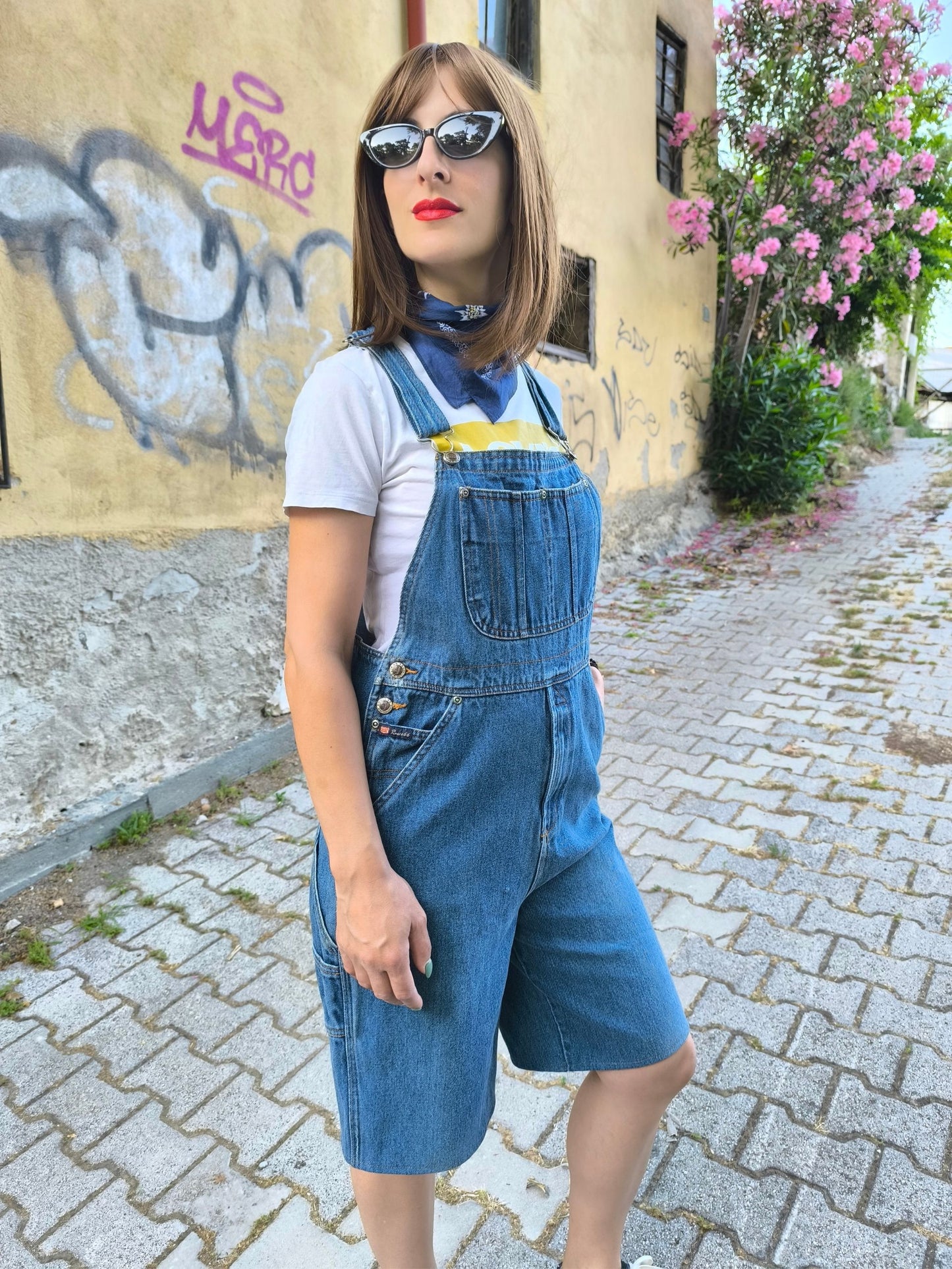 Unisex Vintage Denim Overall Shorts "Route 66" | 90s Coolness Reloaded
