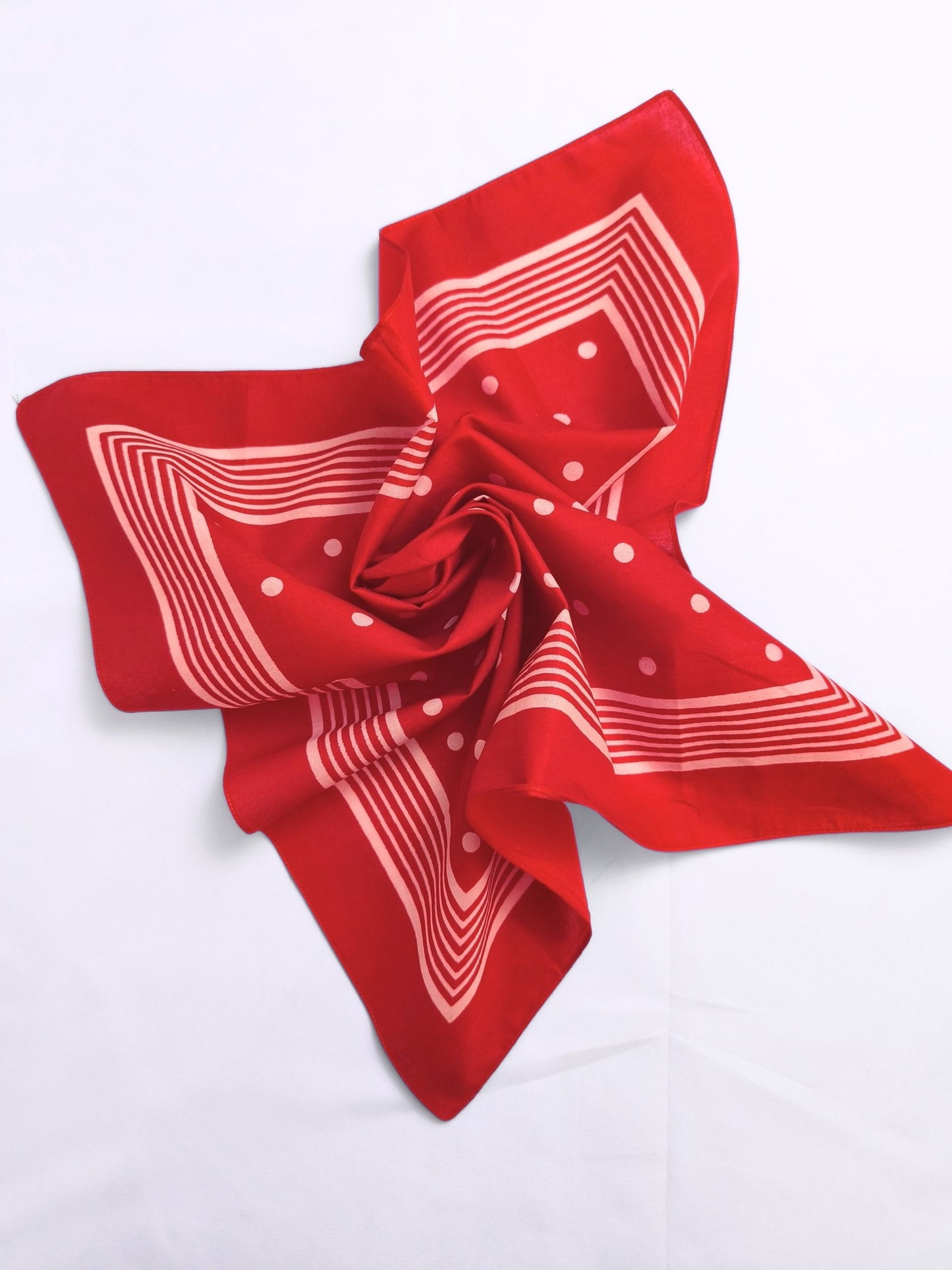 Vintage Red Polka Dot & Stripe Bandana – 100% Cotton