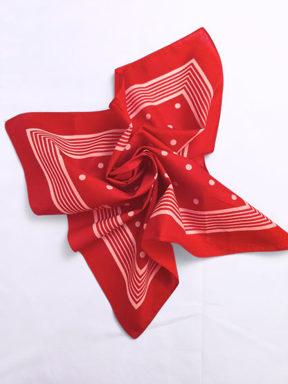 Vintage Red Polka Dot & Stripe Bandana – 100% Cotton