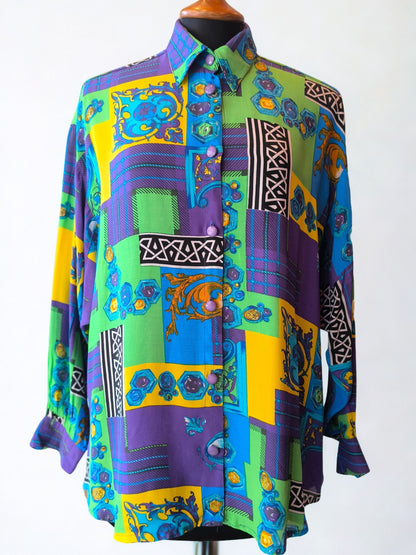 Vintage Colorful Baroque Patchwork Shirt – Made in Spain – Size 42