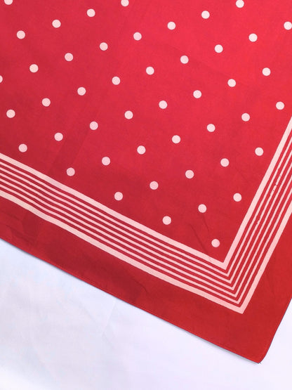 Vintage Red Polka Dot & Stripe Bandana – 100% Cotton