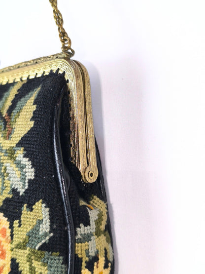 Mid-Century Embroidered Evening Bag – Ornate Frame & Floral Charm