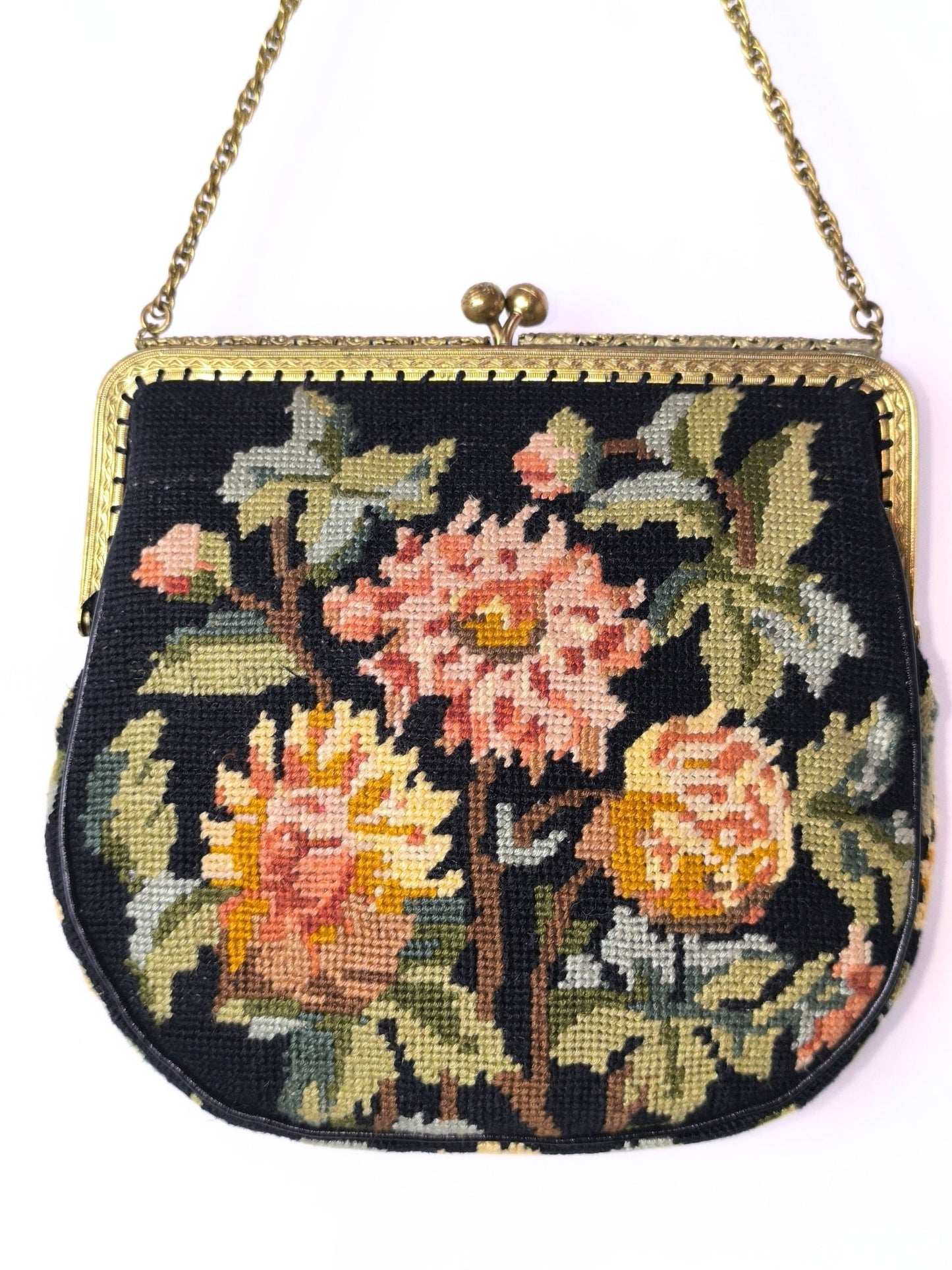 Mid-Century Embroidered Evening Bag – Ornate Frame & Floral Charm
