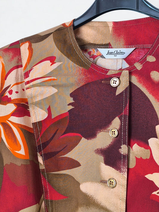 Jean Claire Floral Cotton Top – Sculpted 80s Silhouette