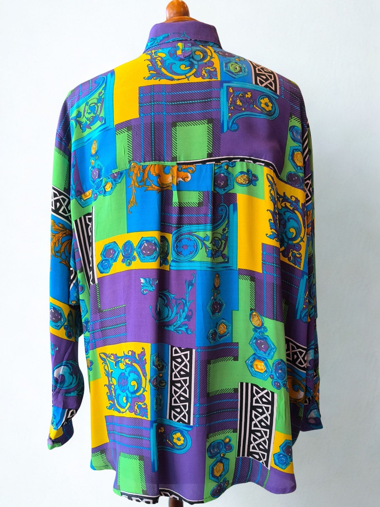 Vintage Colorful Baroque Patchwork Shirt – Made in Spain – Size 42
