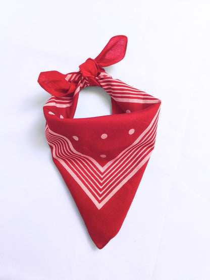 Vintage Red Polka Dot & Stripe Bandana – 100% Cotton