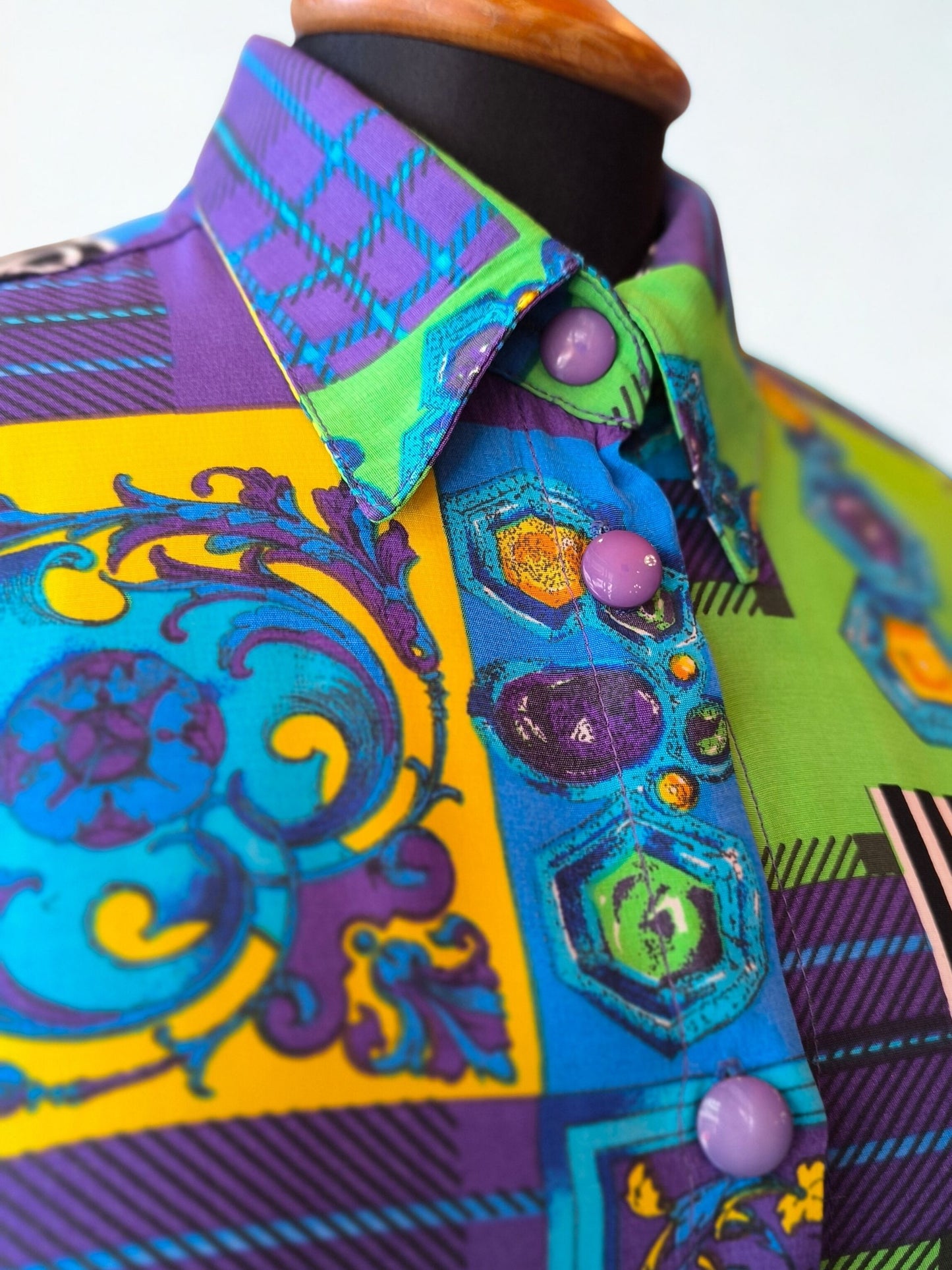 Vintage Colorful Baroque Patchwork Shirt – Made in Spain – Size 42