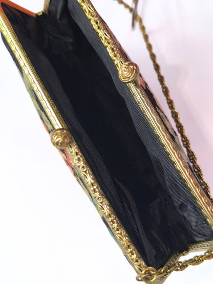 Mid-Century Embroidered Evening Bag – Ornate Frame & Floral Charm