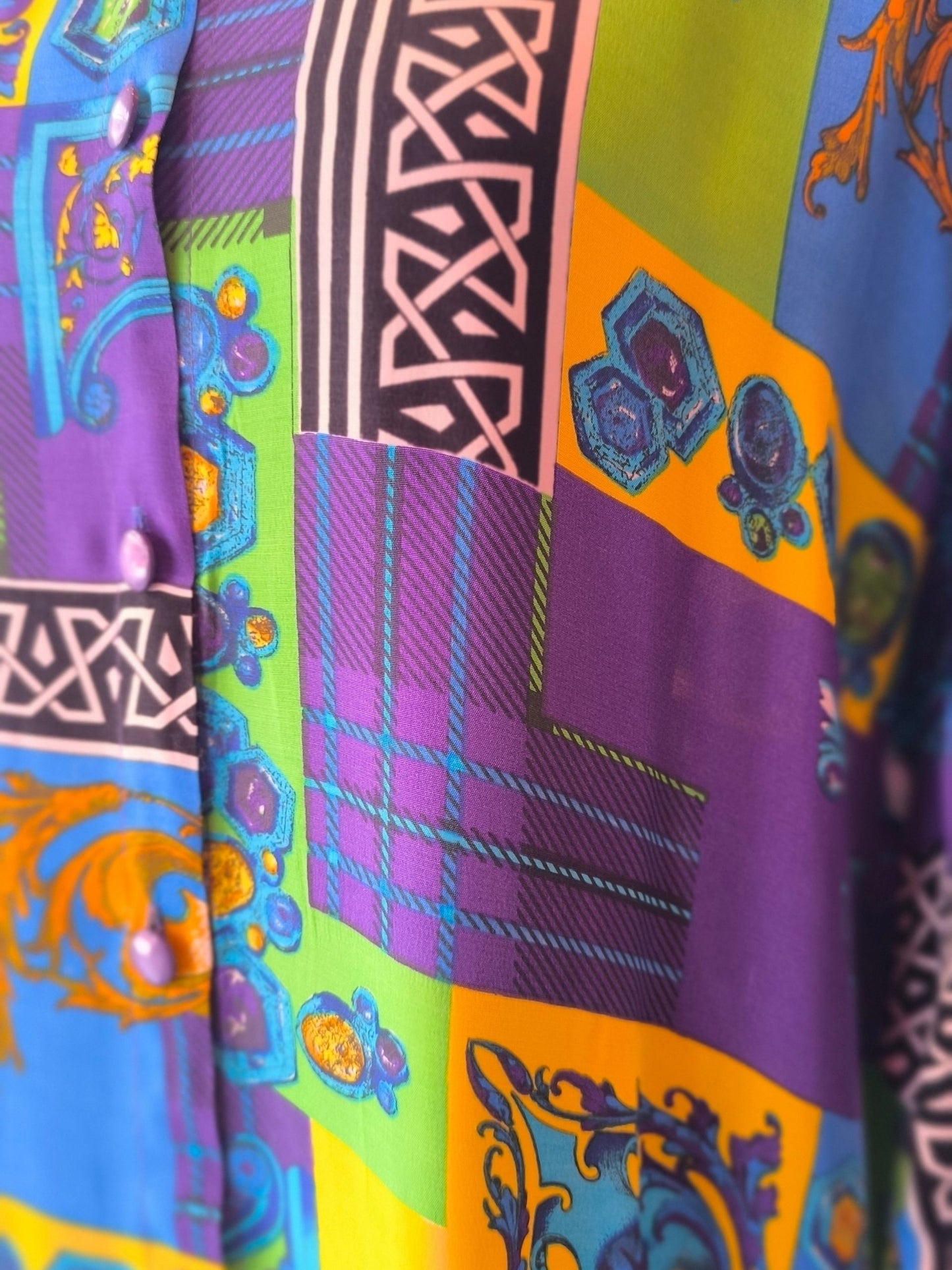 Vintage Colorful Baroque Patchwork Shirt – Made in Spain – Size 42