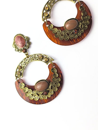 Deadstock Statement Earrings with Filigree & Faux Stones