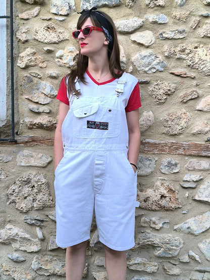 Unisex Vintage “Blue System x Jet Set” White Denim Overall Shorts