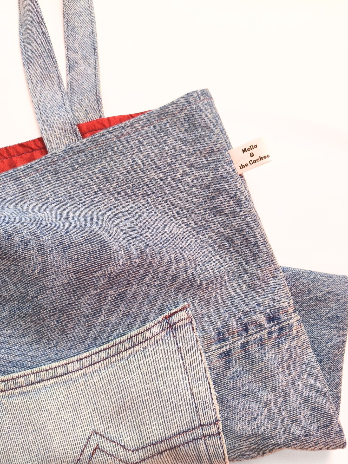 Upcycled Denim Tote Bag "Melia & the Cuckoo"