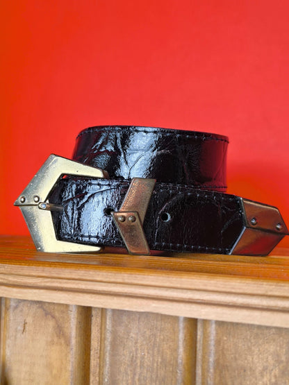 Vintage Sunbelt Black Leather Belt – Echt Leder