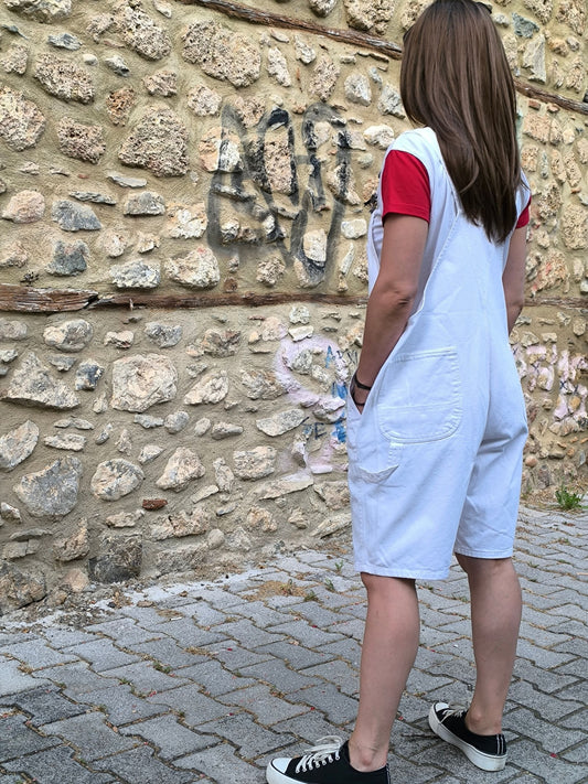 Unisex Vintage “Blue System x Jet Set” White Denim Overall Shorts