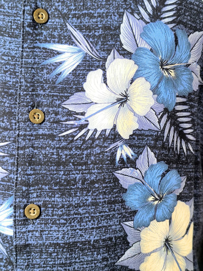 Vintage George Hawaiian Shirt – Tropical Blue Hibiscus Print