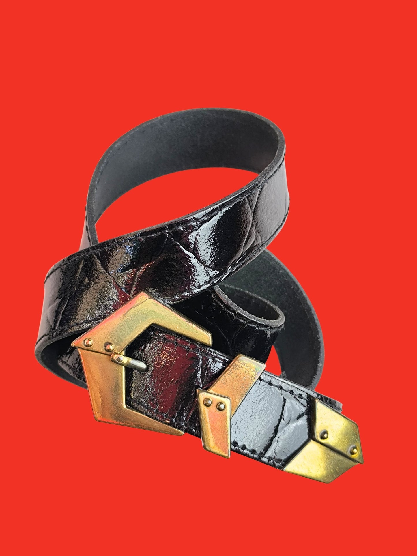 Vintage Sunbelt Black Leather Belt – Echt Leder