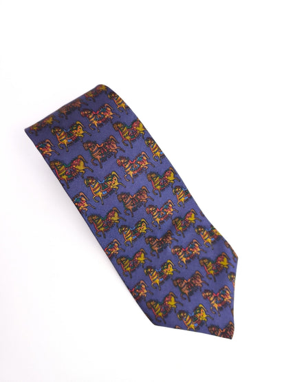 Vintage 90s Salvatore Ferragamo Silk Tie – Carousel Horses Print (Made in Italy)