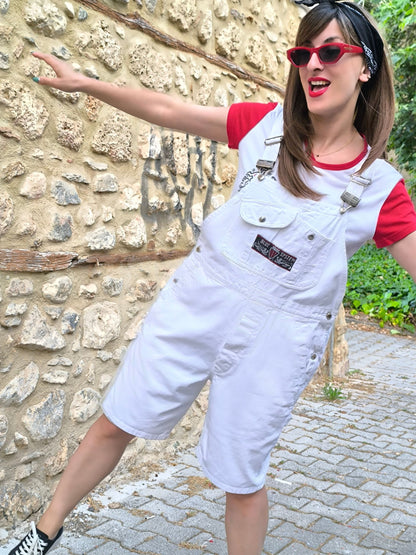 Unisex Vintage “Blue System x Jet Set” White Denim Overall Shorts