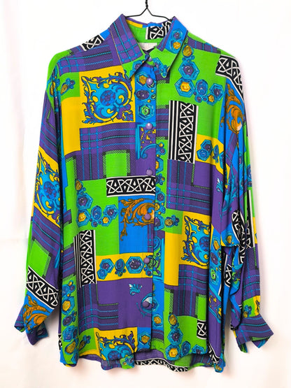 Vintage Colorful Baroque Patchwork Shirt – Made in Spain – Size 42