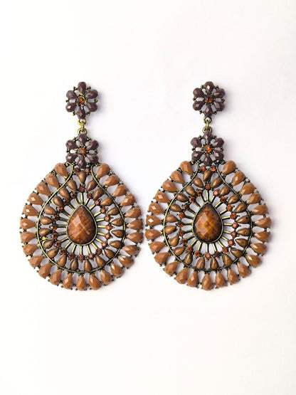 Deadstock Statement Earrings with Warm Brown Beads