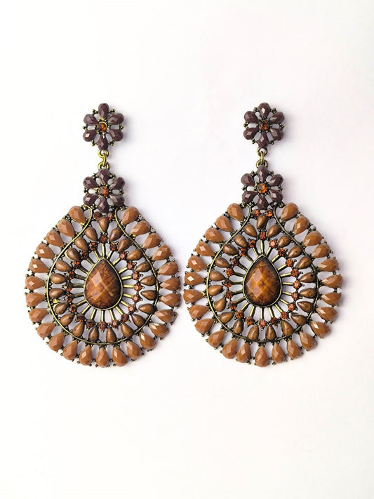 Deadstock Statement Earrings with Warm Brown Beads