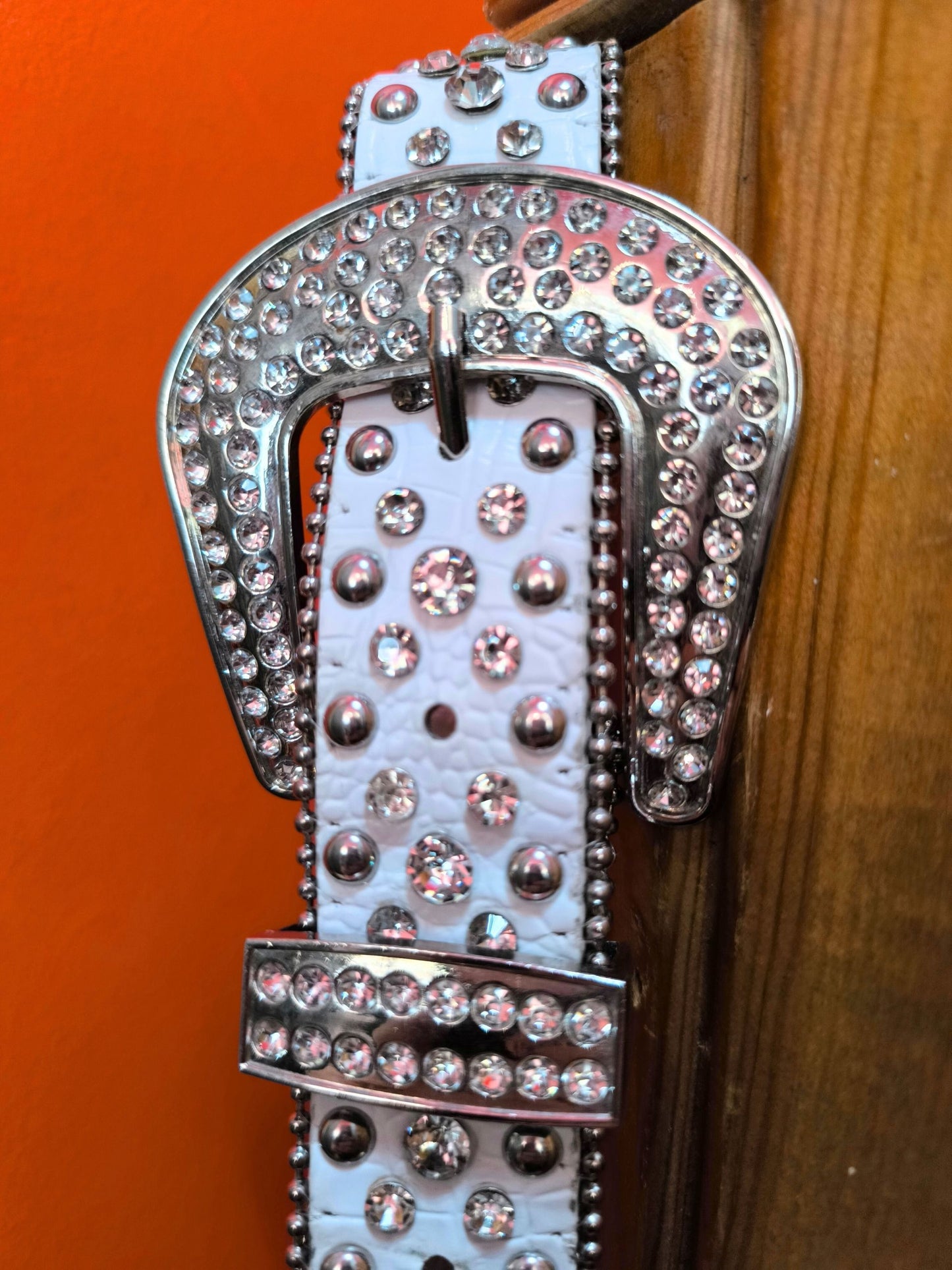 Y2K White Rhinestone Faux Croc Belt with Silver Hardware – TS initials