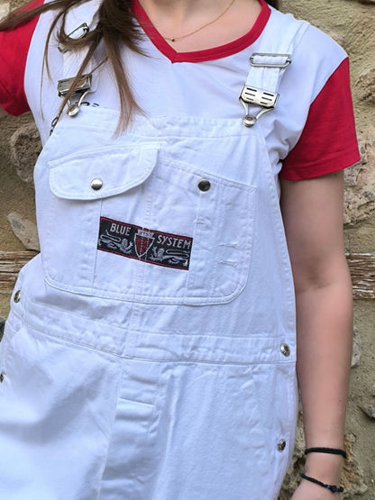 Unisex Vintage “Blue System x Jet Set” White Denim Overall Shorts