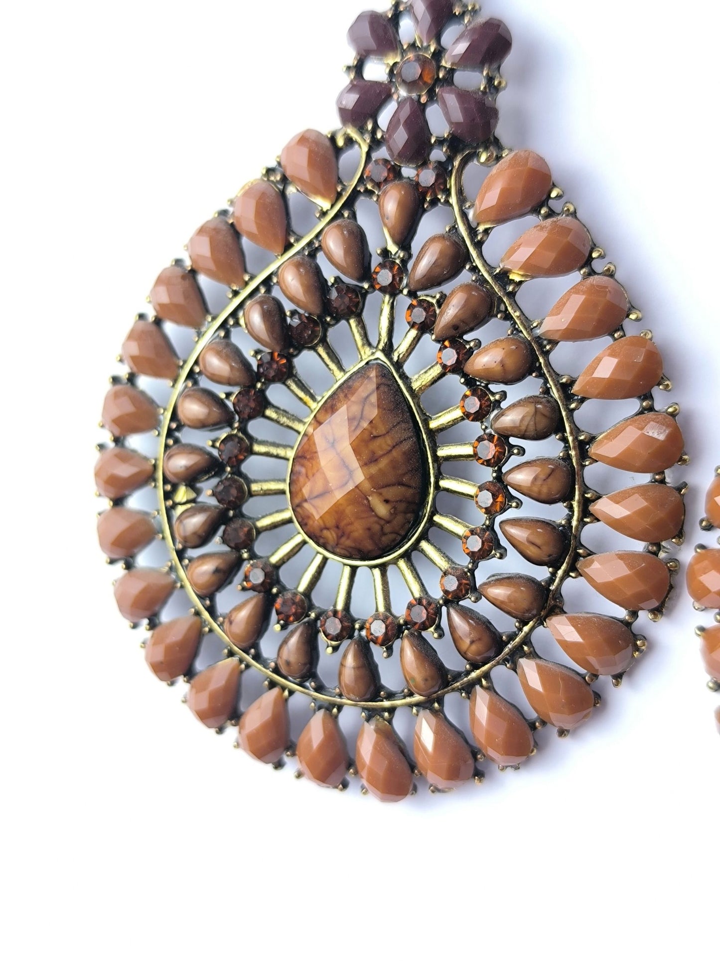 Deadstock Statement Earrings with Warm Brown Beads