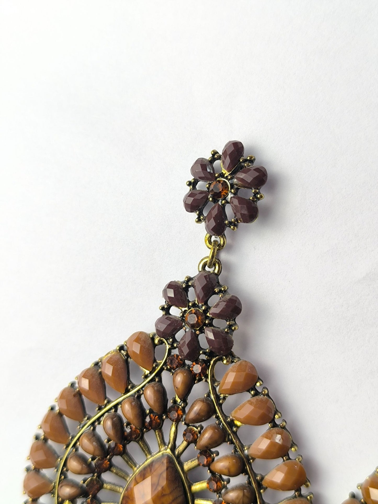 Deadstock Statement Earrings with Warm Brown Beads
