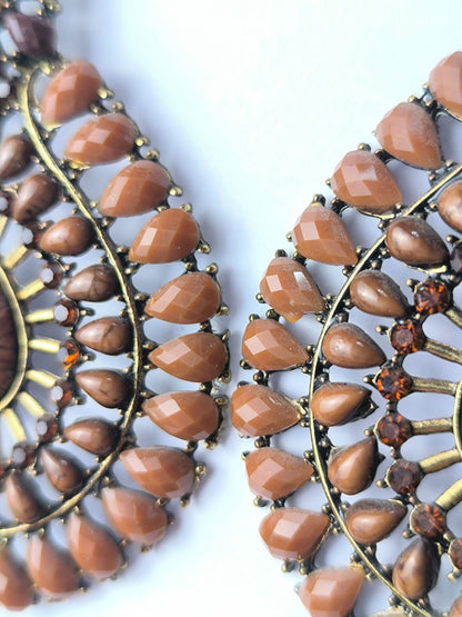 Deadstock Statement Earrings with Warm Brown Beads