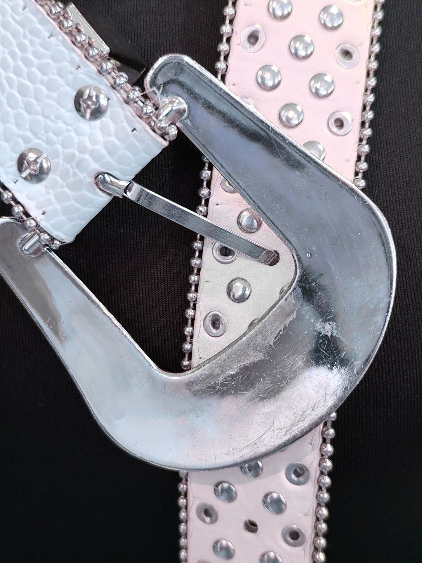 Y2K White Rhinestone Faux Croc Belt with Silver Hardware – TS initials