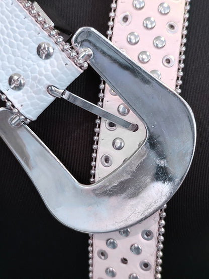 Y2K White Rhinestone Faux Croc Belt with Silver Hardware – TS initials