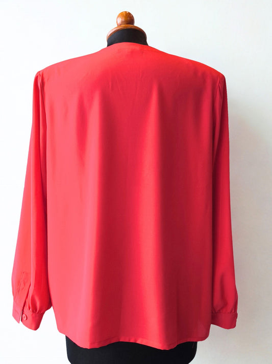 Vintage Red Blouse with Floral Embroidery by Delia Ferrari – Size 48