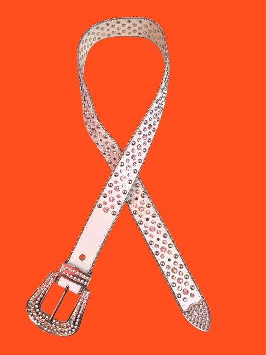 Y2K White Rhinestone Faux Croc Belt with Silver Hardware – TS initials