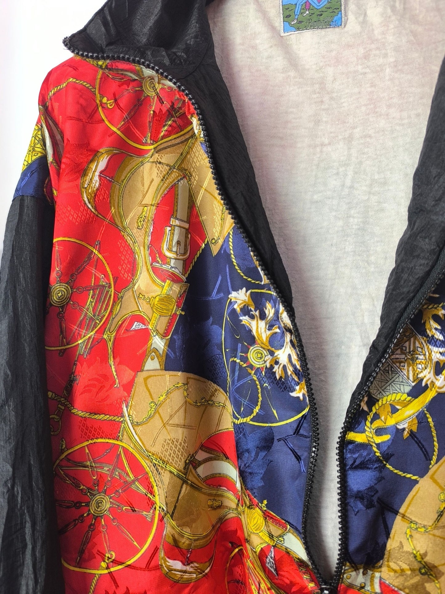 Vintage Baroque Print Windbreaker Jacket by Pentathlon – Equestrian Motif